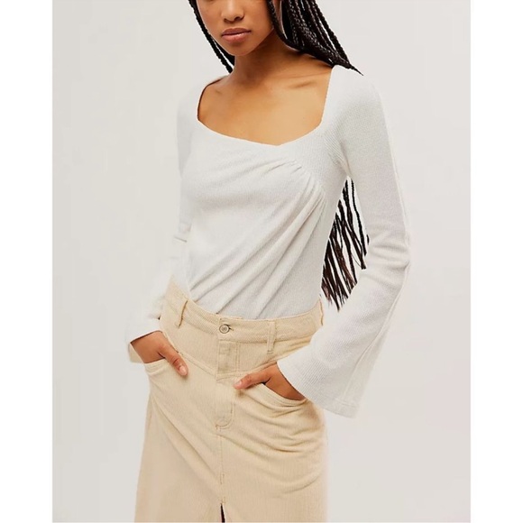 FREE PEOPLE On A Cloud Bodysuit Ivory Hippie Boho Bell Sleeve - Picture 8 of 13